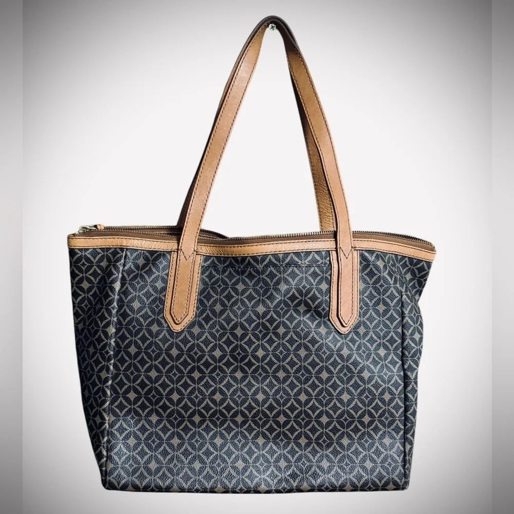 Fossil Black and Brown Textured Tote Handbag - Picture 2 of 9